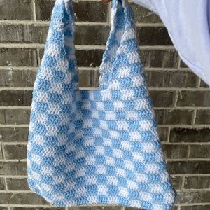 Handmade Crochet Checkered Tote